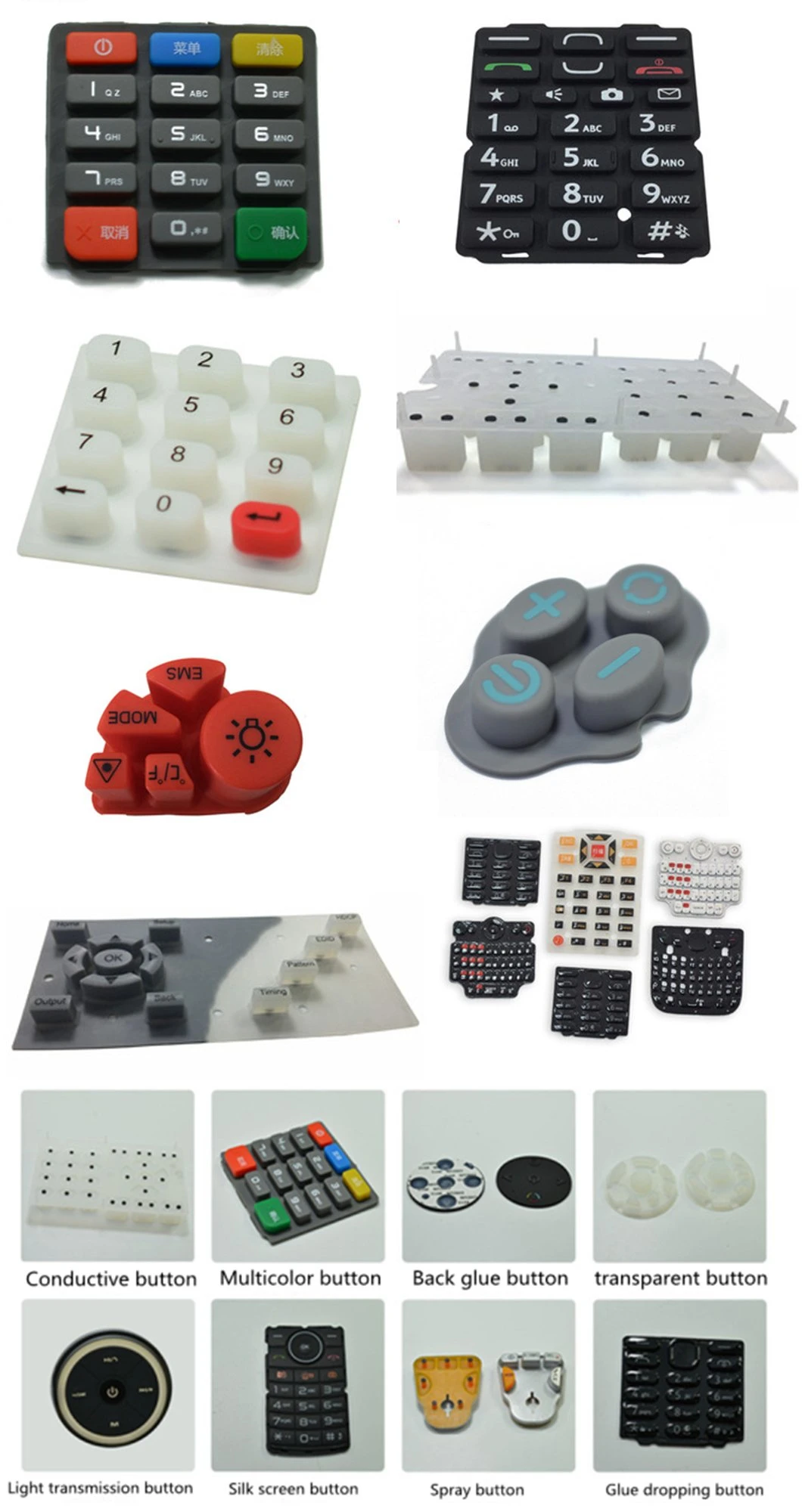 Silicone Rubber Button and Membrane Switch Keypad with Conductive Carbon Pill Single Silicone Button