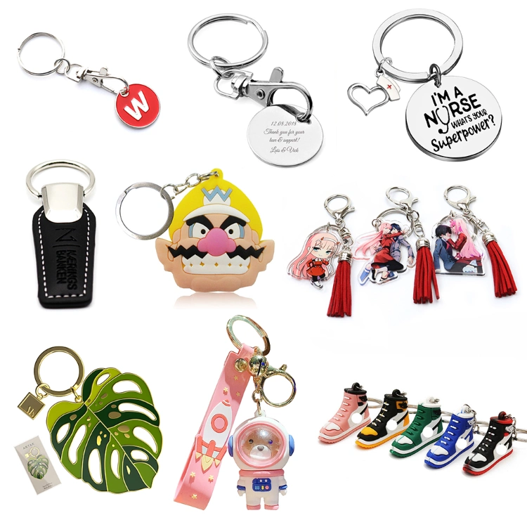 Designer Sublimation Car Kawaii Cute Anime Shoe Sneaker Luxury Blanks Ring Custom Promotional Wristlet Leather Resin Acrylic Rubber Silicone PVC Metal Keychain