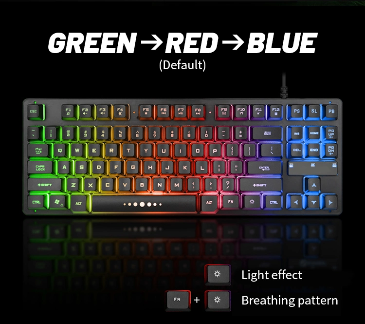 87 Keys Ergonomic Multimedia Membrane Wired Waterproof LED RGB Gamer Computer Gaming Keyboard